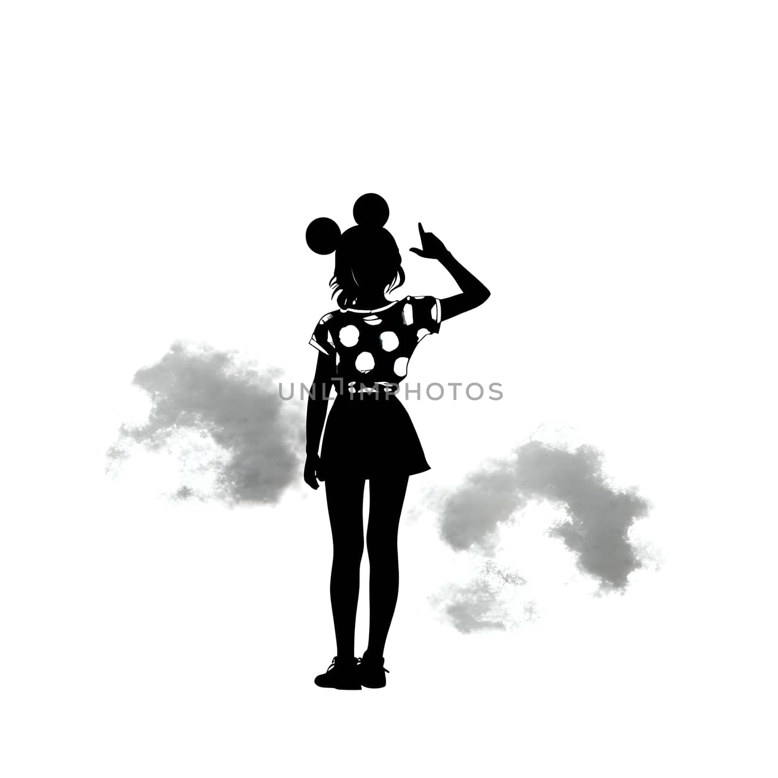 Vector illustration of a young girl in black silhouette against a clean white background, capturing graceful forms.