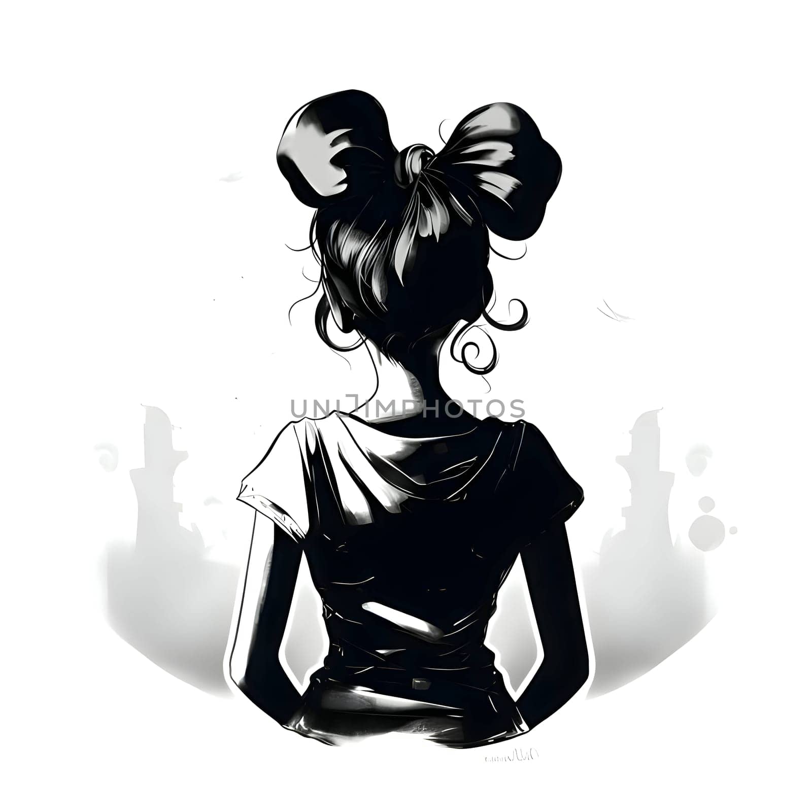 Vector illustration of a young girl in black silhouette against a clean white background, capturing graceful forms.