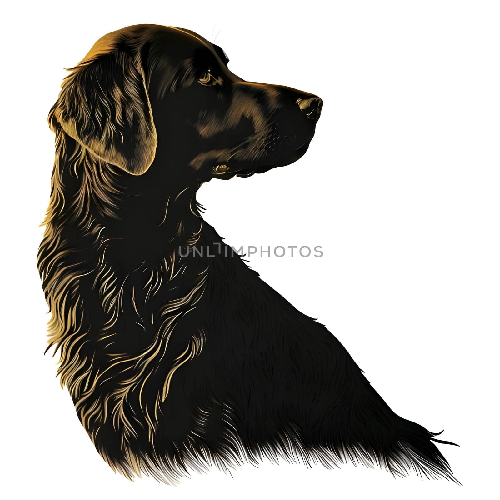 Black silhouette of a black and golden retriever on white background. by ThemesS