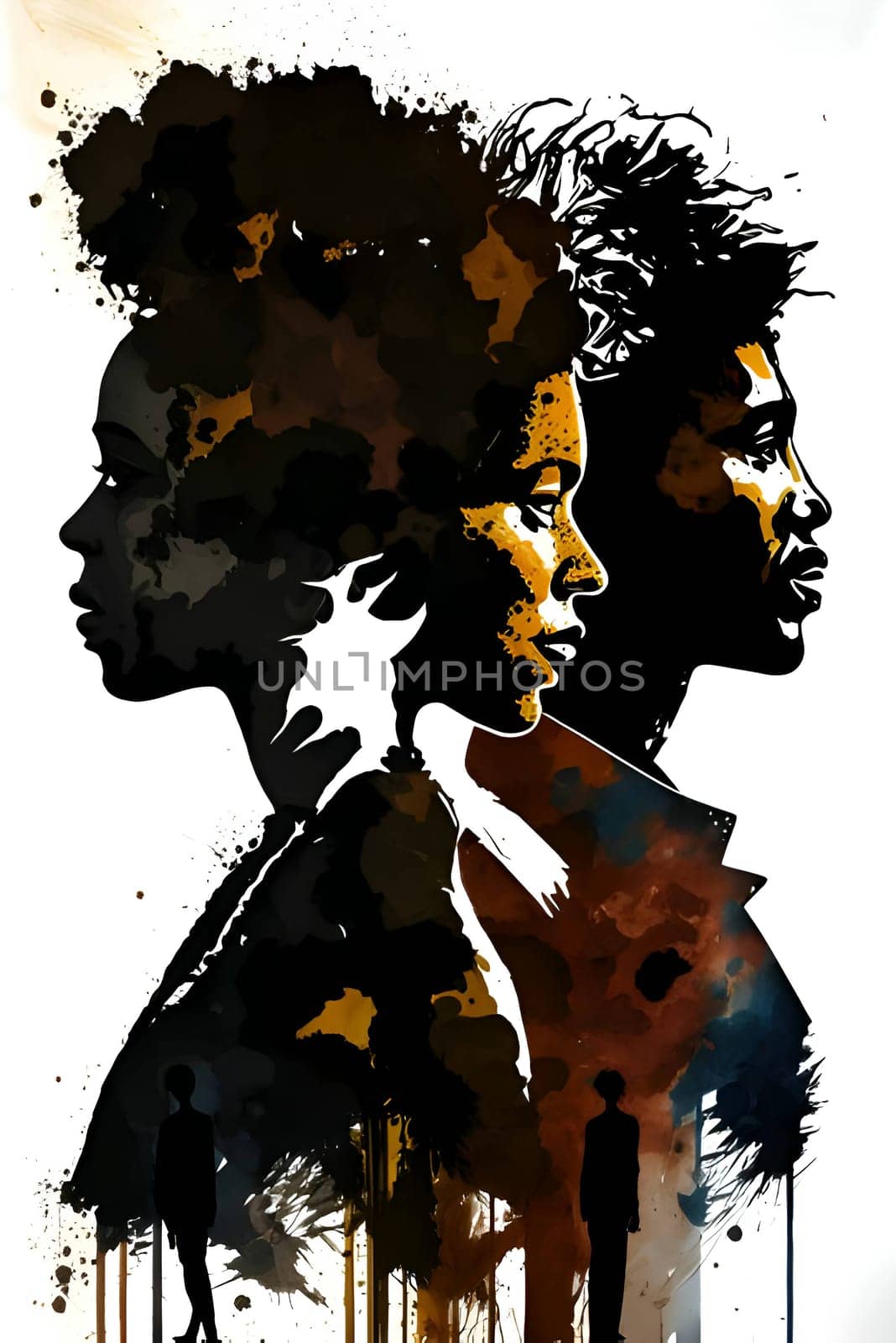 Vector illustration of people in colorful silhouette against a clean white background, capturing graceful forms.