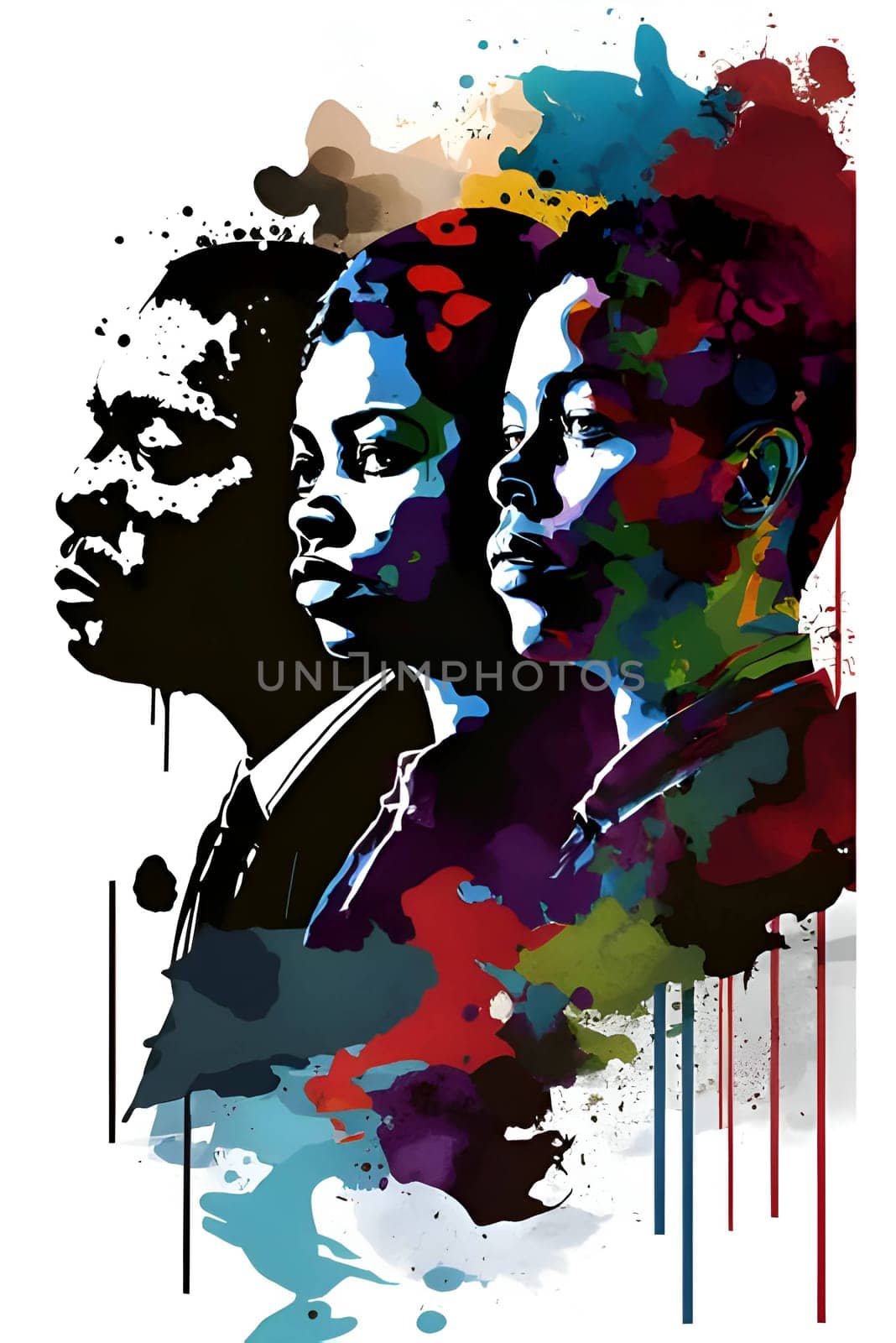 Vector illustration of people in colorful silhouette against a clean white background, capturing graceful forms.