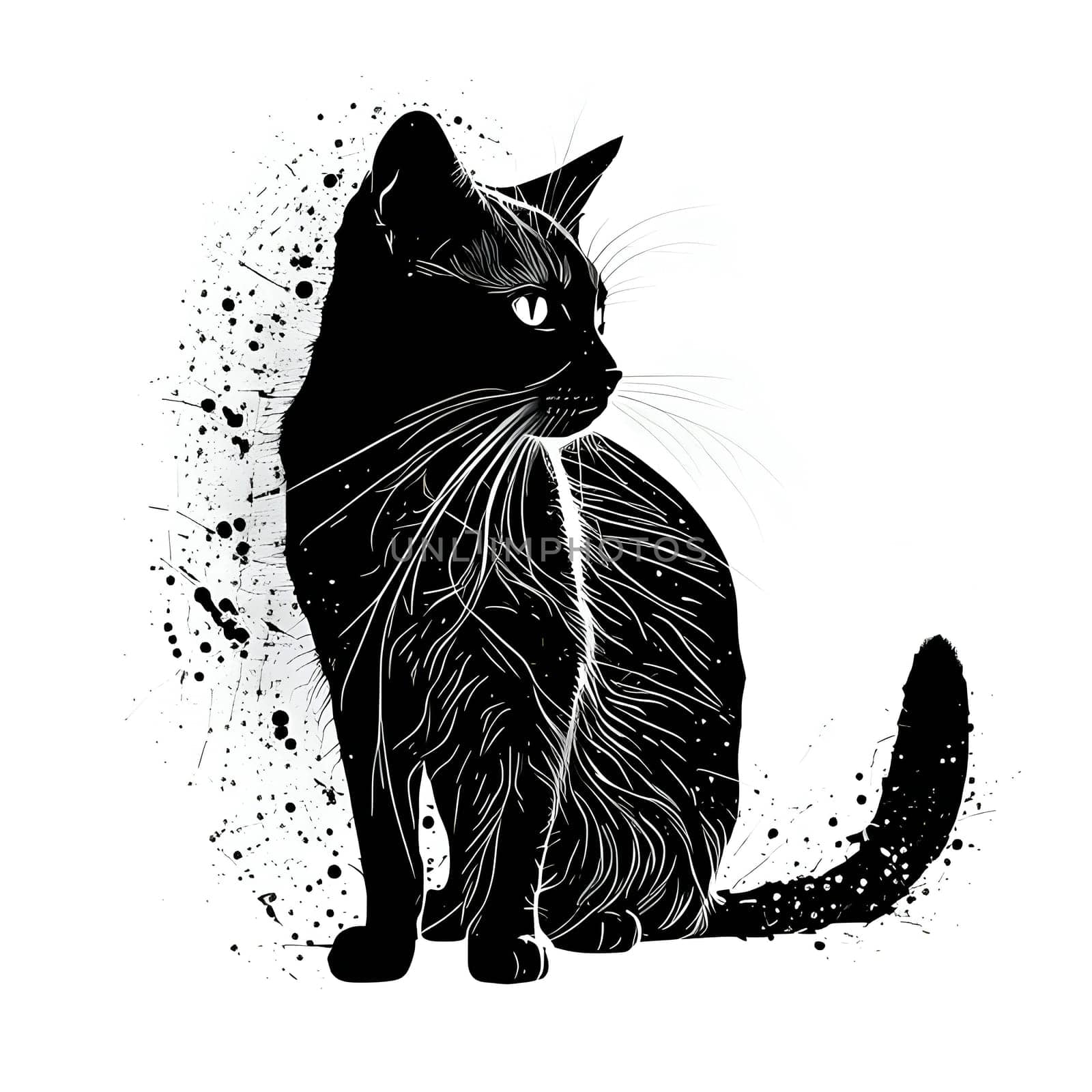 Vector illustration of a cat in black silhouette against a clean white background, capturing graceful forms.