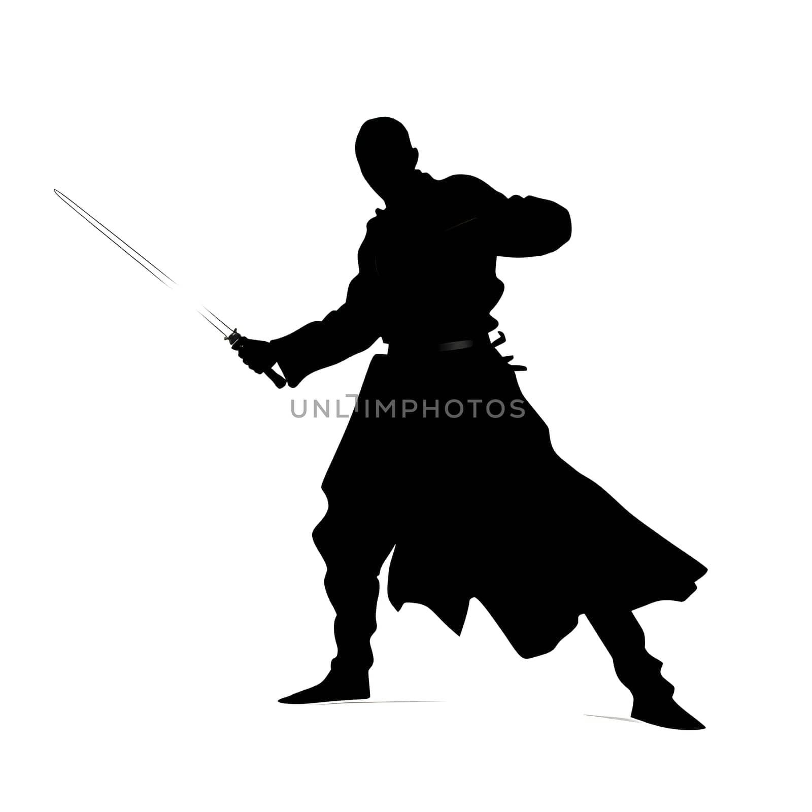 Vector illustration of a samurai in black silhouette against a clean white background, capturing graceful forms.