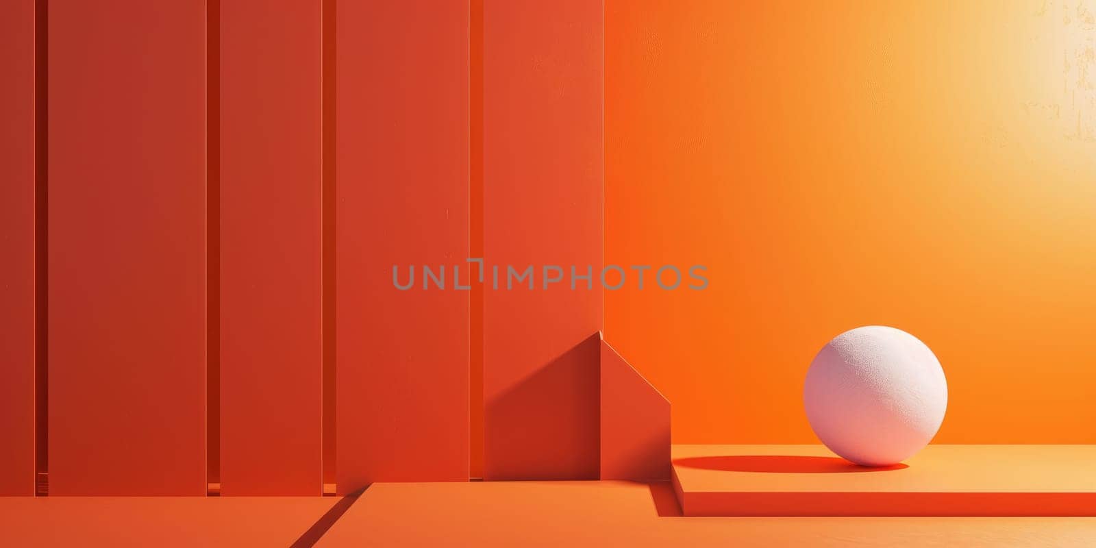 A 3D rendering of a simple geometric shape on a platform against a solid background in shades of orange. AIG51A.