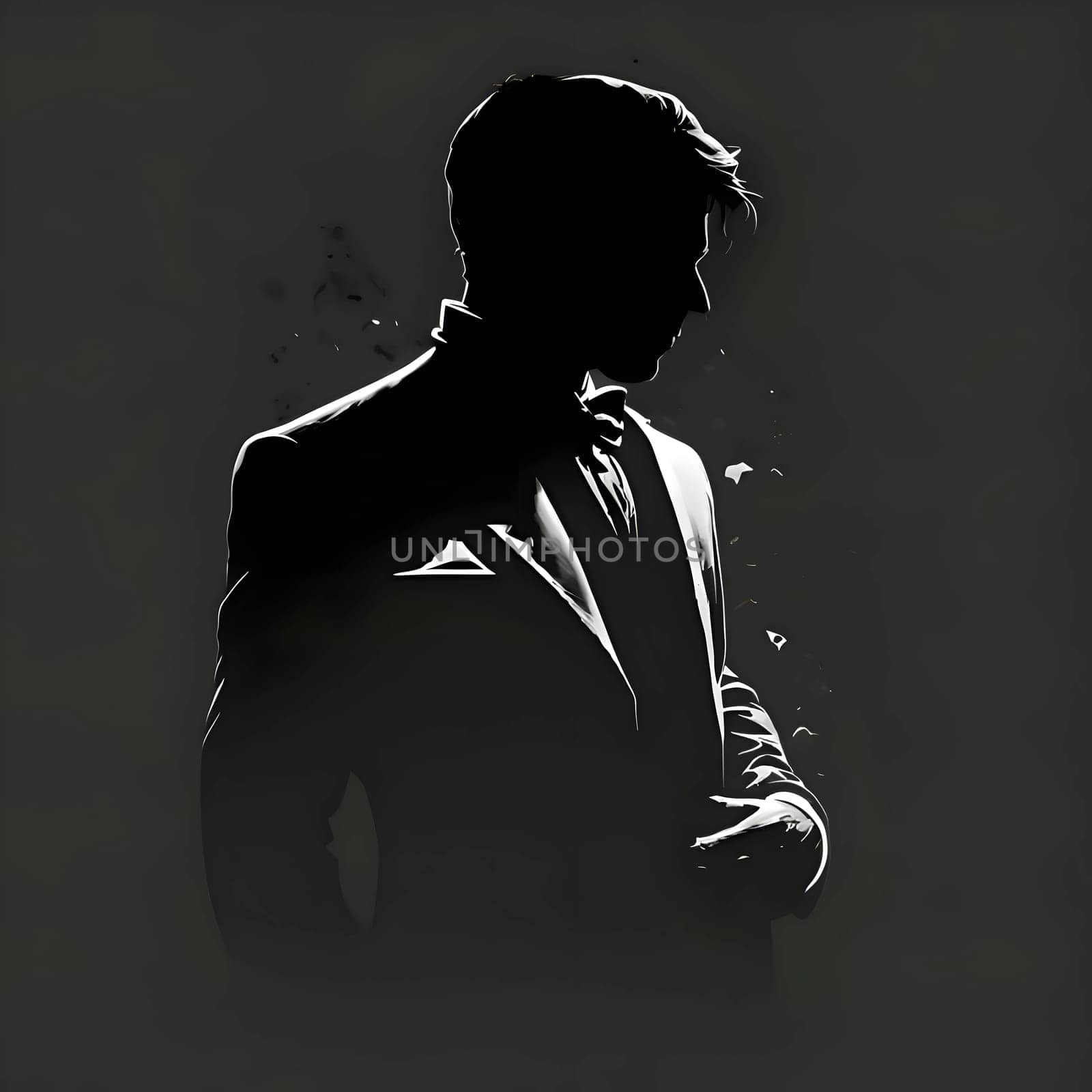 Black silhouette of a man in the suit on grey background. by ThemesS