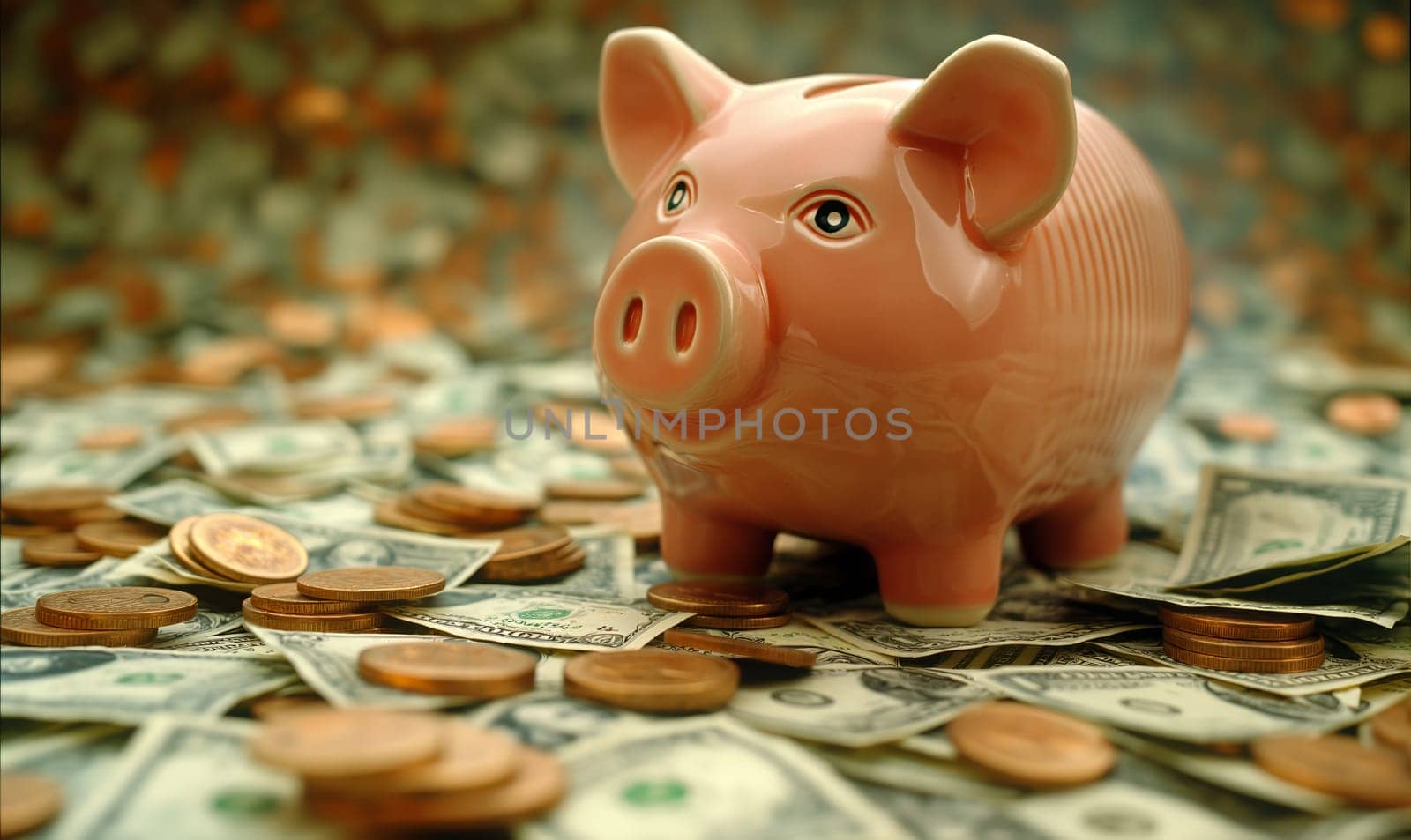 Piggy bank for money on an abstract background. Selective focus.