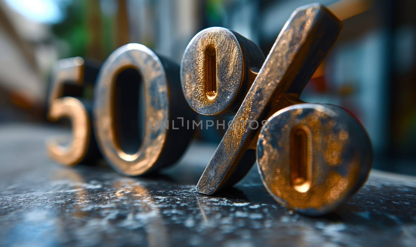 Close-Up of 50% Discount Sign. Selective focus.
