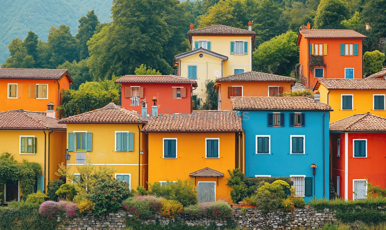 Colorful Mediterranean Village in Spring. Selective focus.