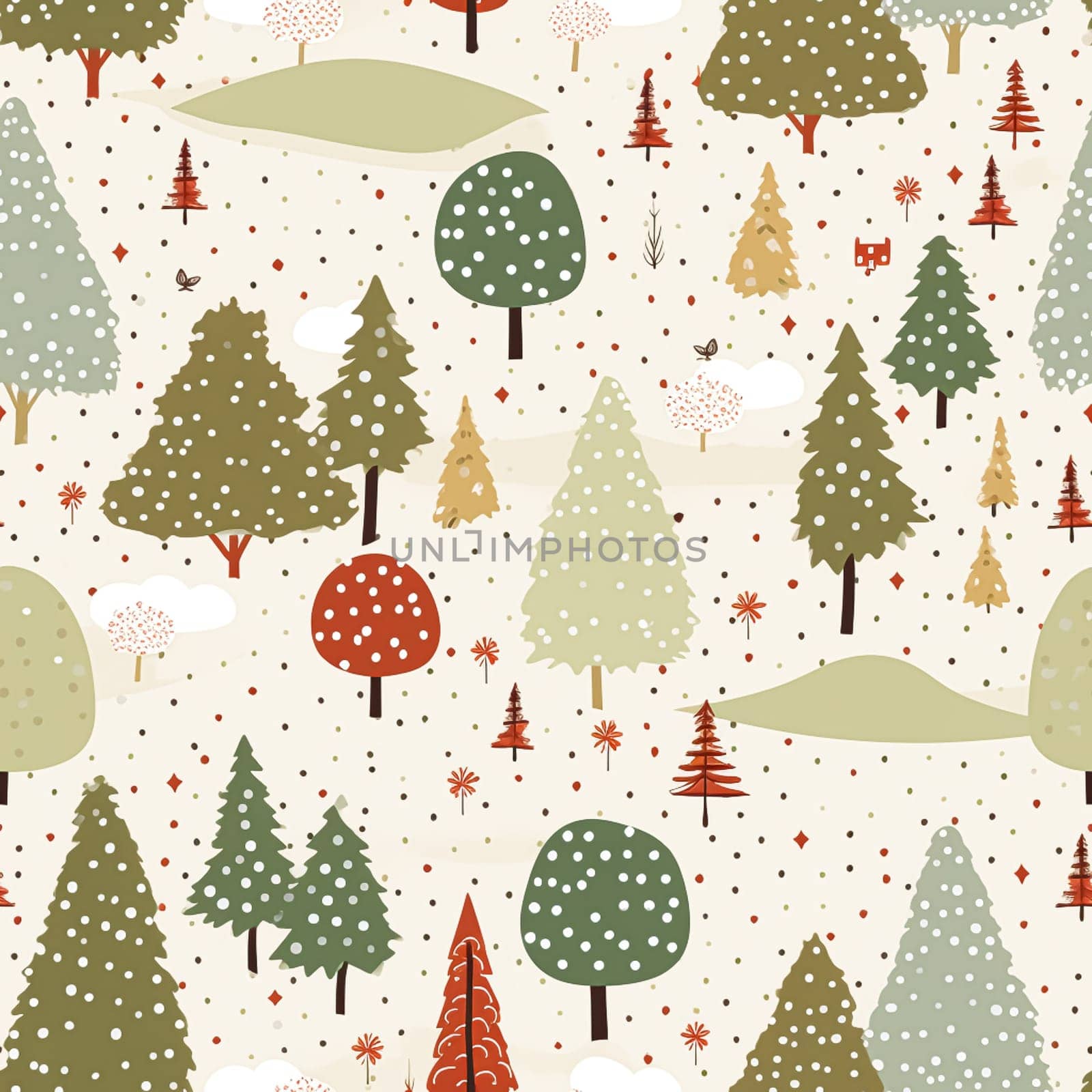 Christmas tree seamless pattern, tileable winter holiday country forest print for wallpaper, green wrapping paper, scrapbook, fabric and product design by Anneleven