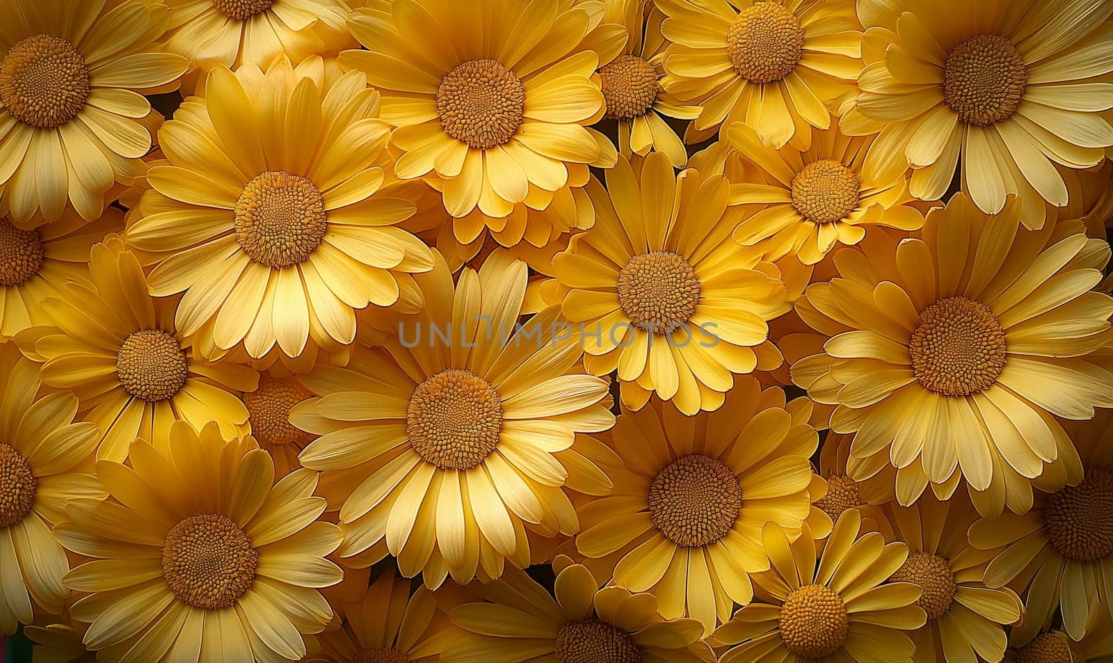 A close-up of bright yellow flowers. by Fischeron