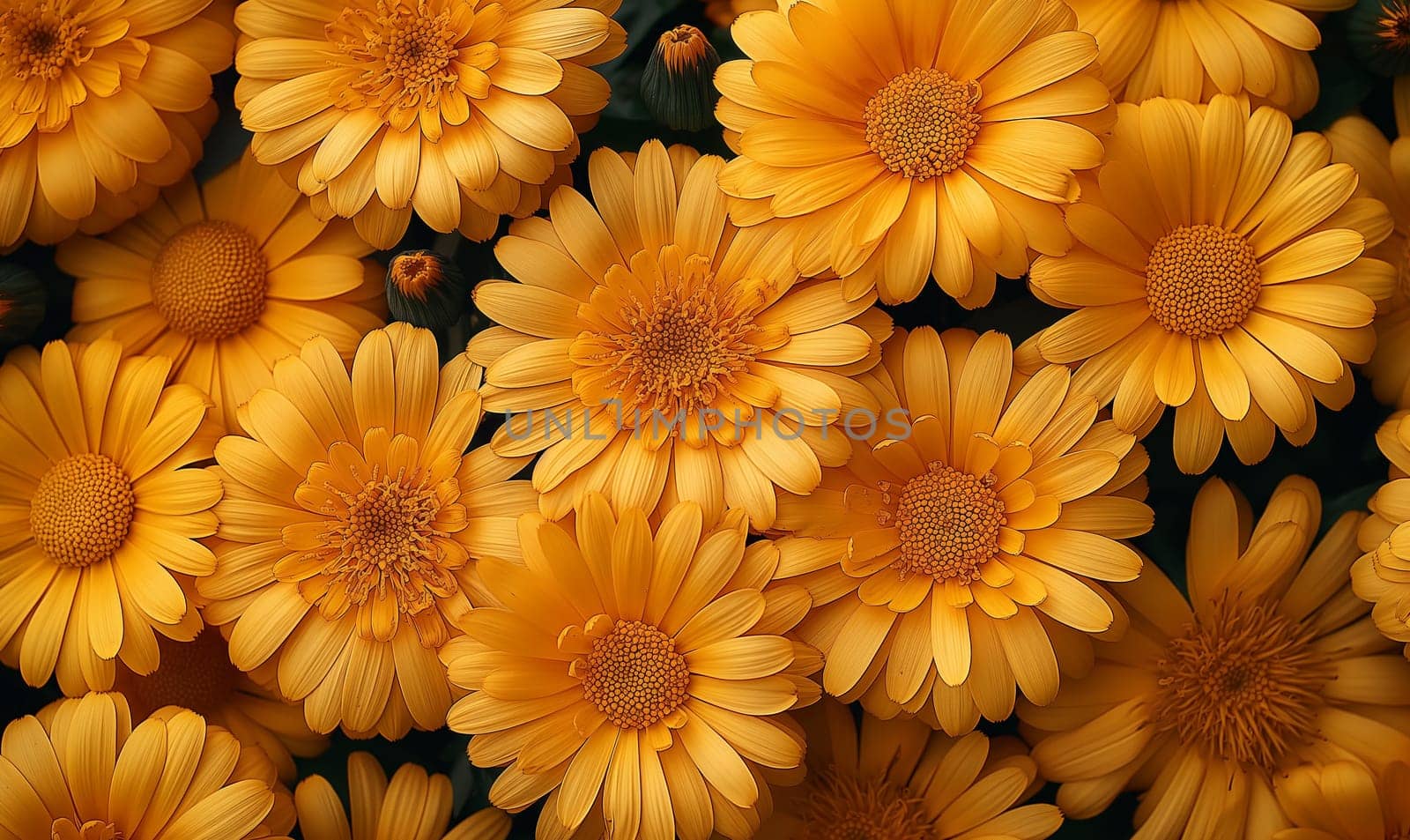 A close-up of bright yellow flowers. by Fischeron