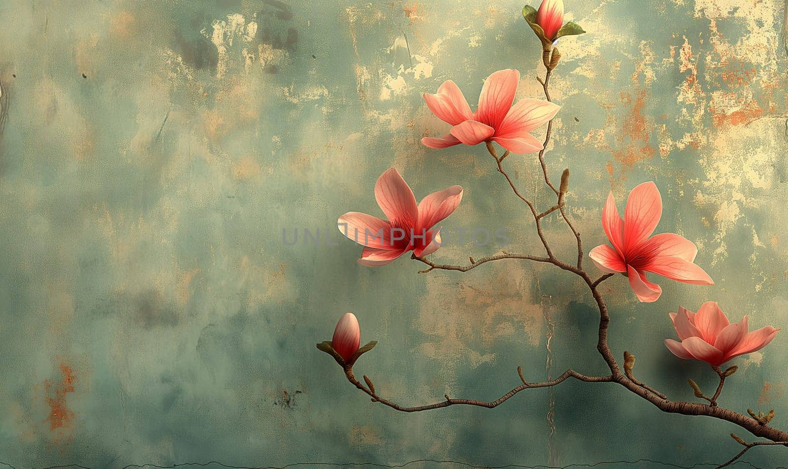 Magnolia Branches on Vintage Background. Selective focus.