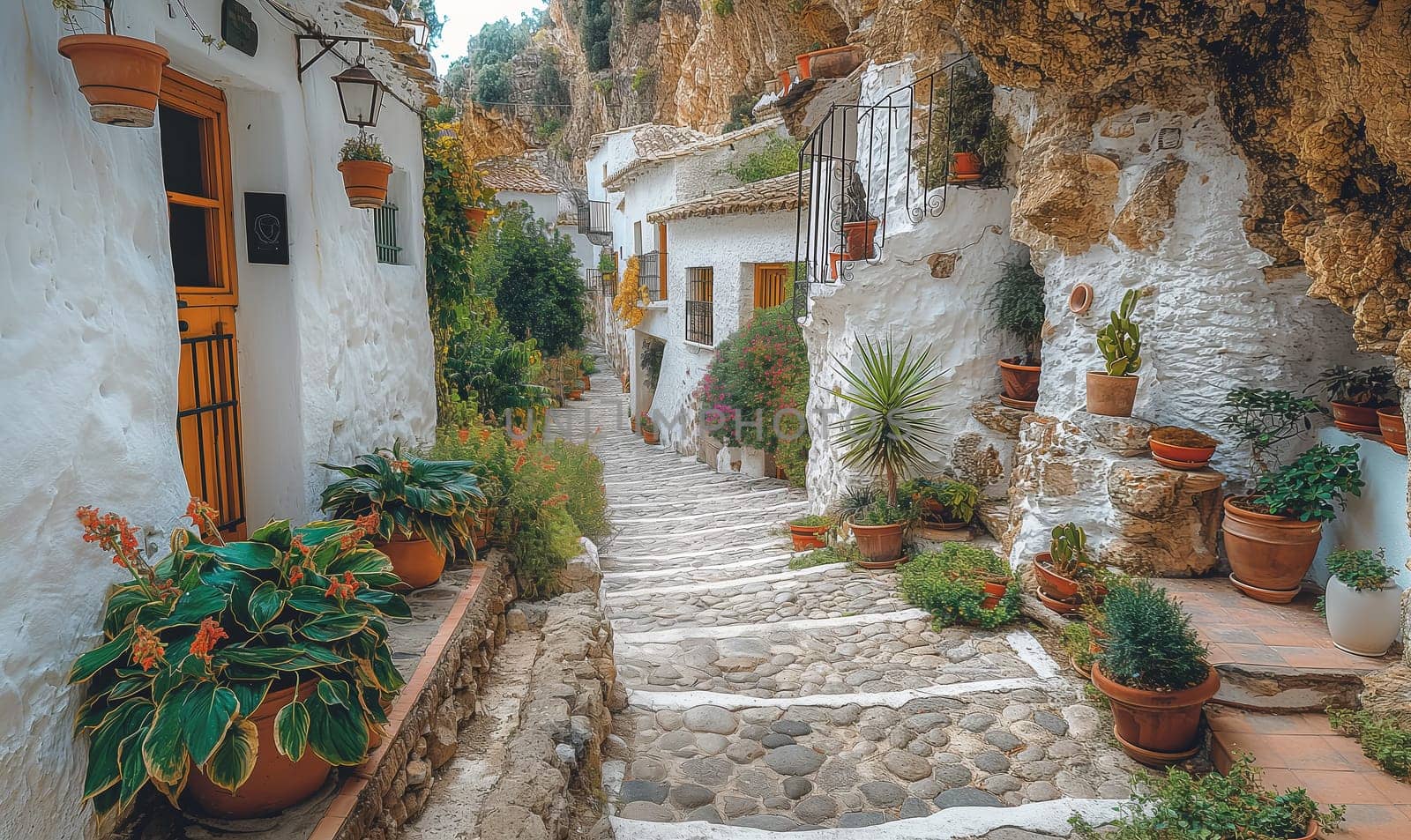 Charming Alley in Mediterranean Village. Selective focus.