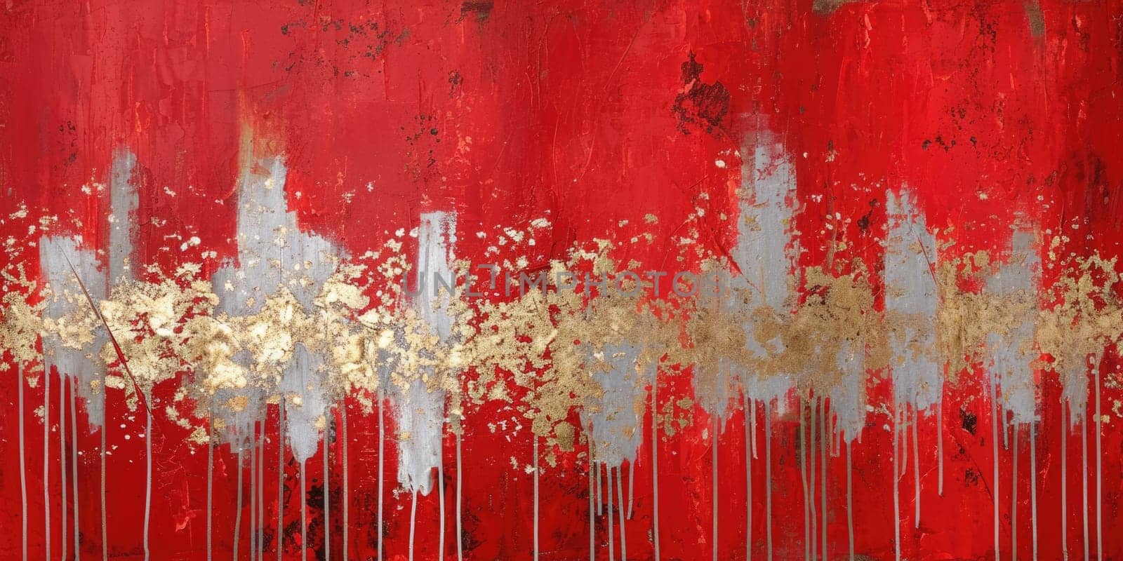 The abstract picture of the gold, red and grey colour that has been painted or splashed on the white blank background wallpaper to form the random shape that cannot be describe yet beautiful. AIGX01.