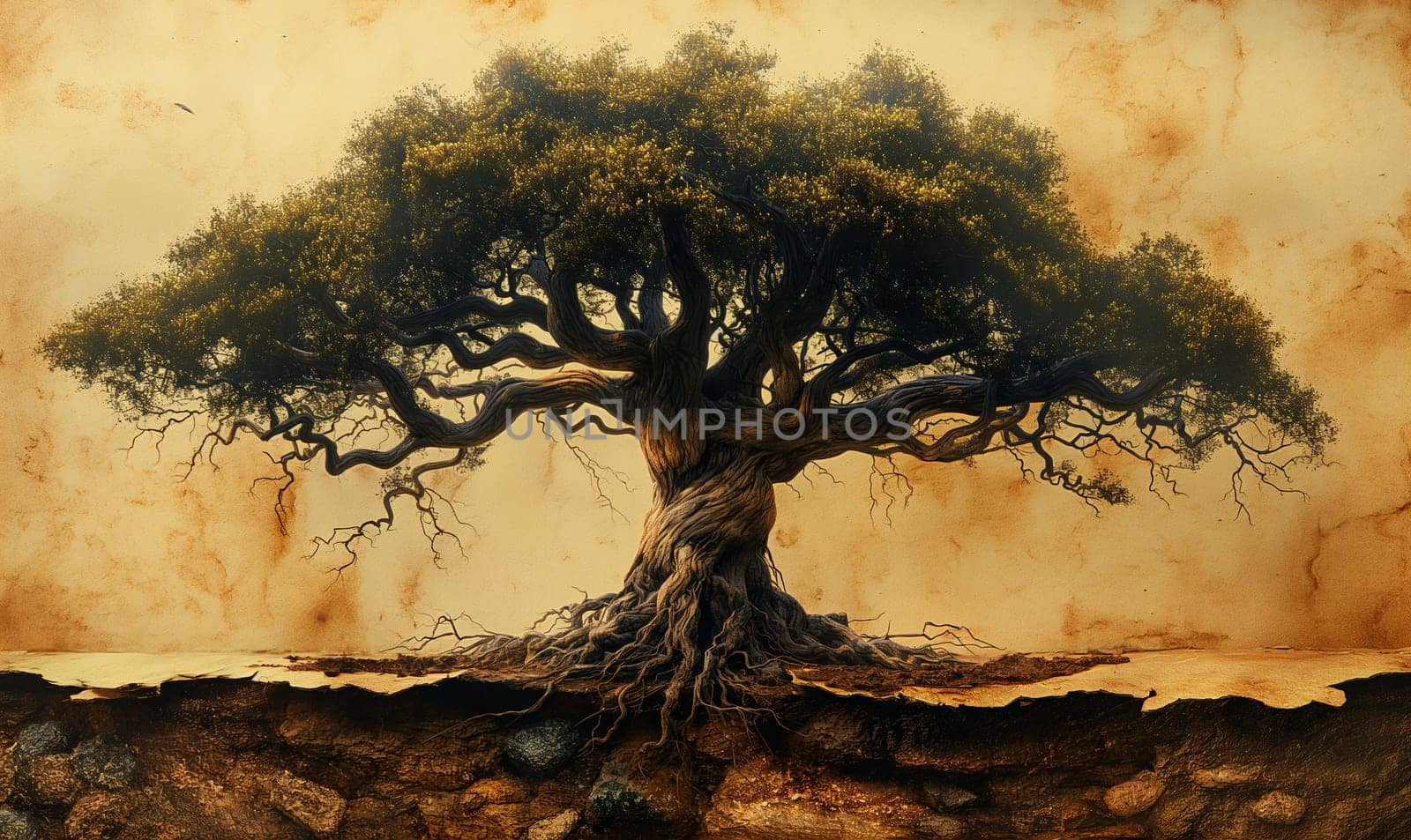 Tree Painting With Exposed Roots. Selective focus.