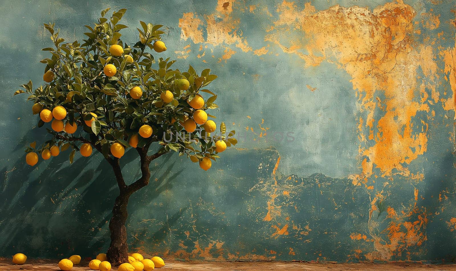 Fresh Citrus Fruits on Artistic Blue Background. Selective focus.