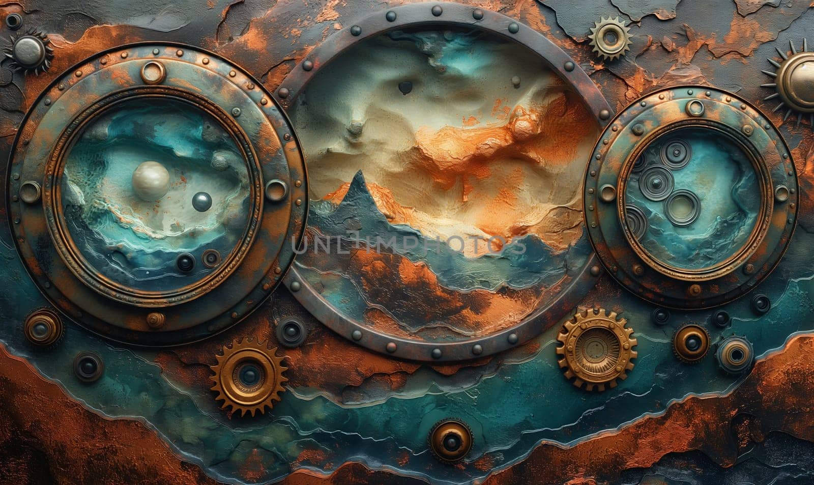 Detailed view of metal with intricate patterns and textures. Selective focus.