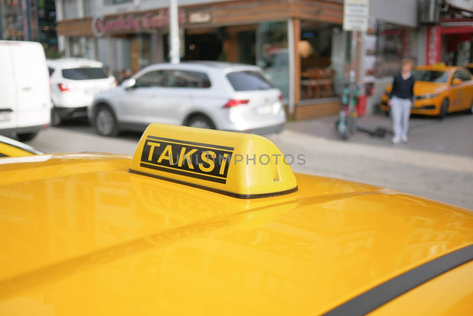 Taxi car in the street. High quality photo