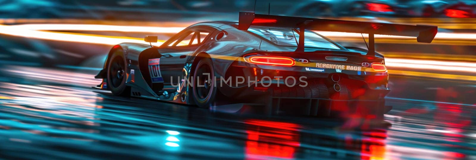 GT3 Super car racing on the circuit track while driving at high speed and accelerating at full power AIG44