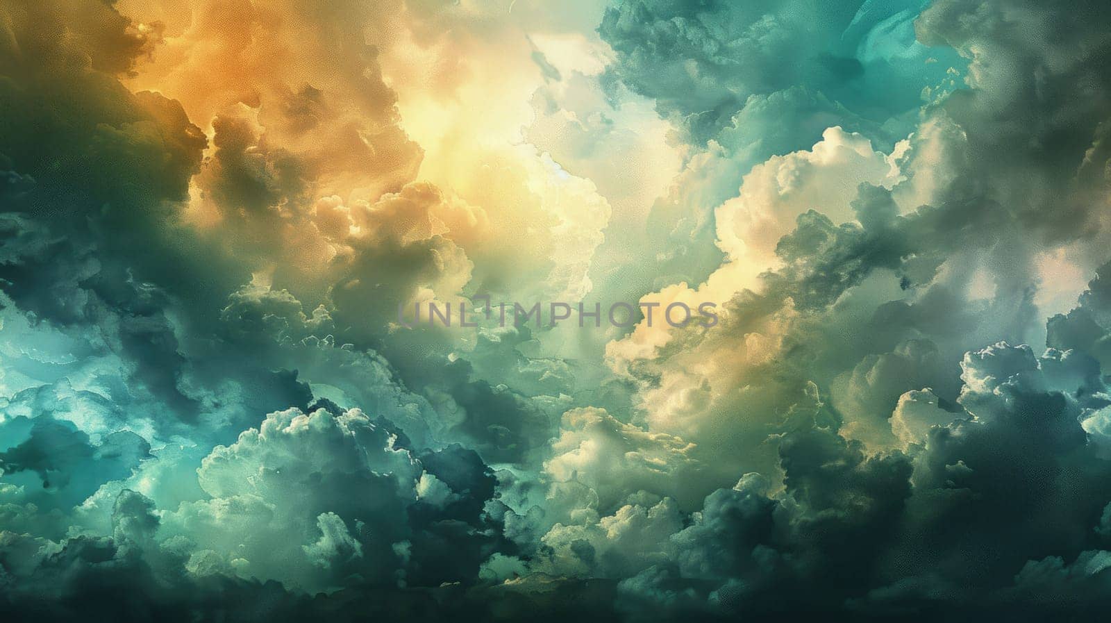 The sky was filled with ominous cumulus clouds, creating a stormy atmosphere. The landscape looked dark as the clouds blocked the sun, hinting at the imminent downpour AIG50