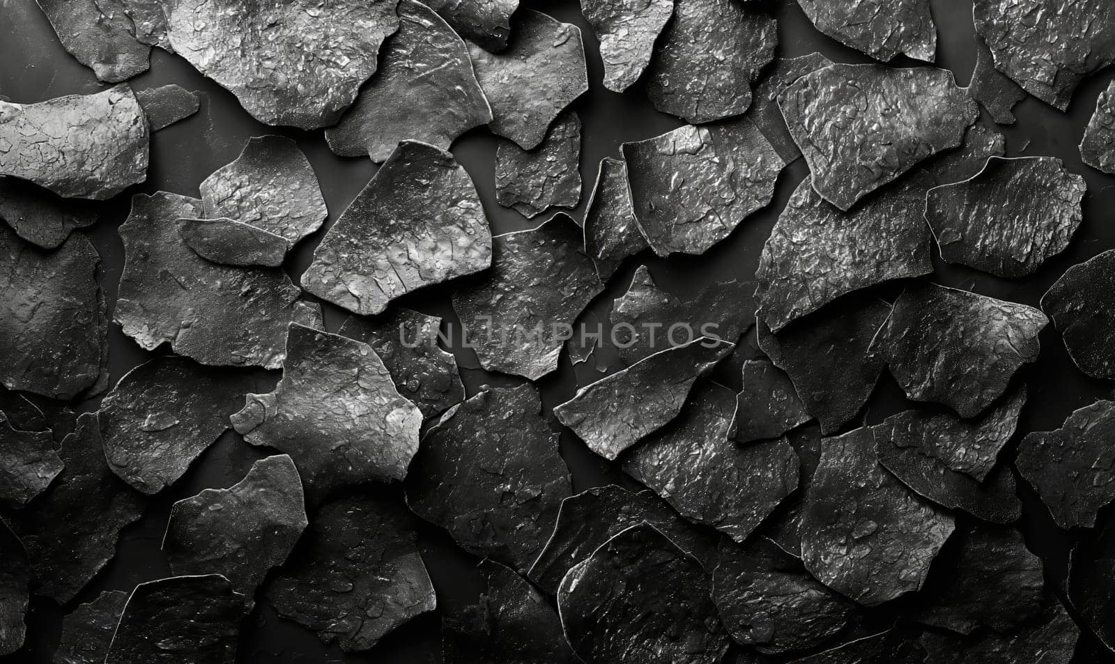 Monochrome Texture of Overlapping Stone Chips. Selective focus.
