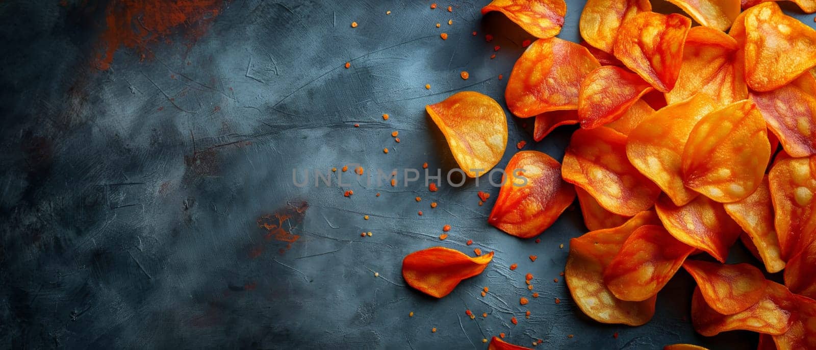 Colorful Vegetable Chips on Dark Background. Selective focus.