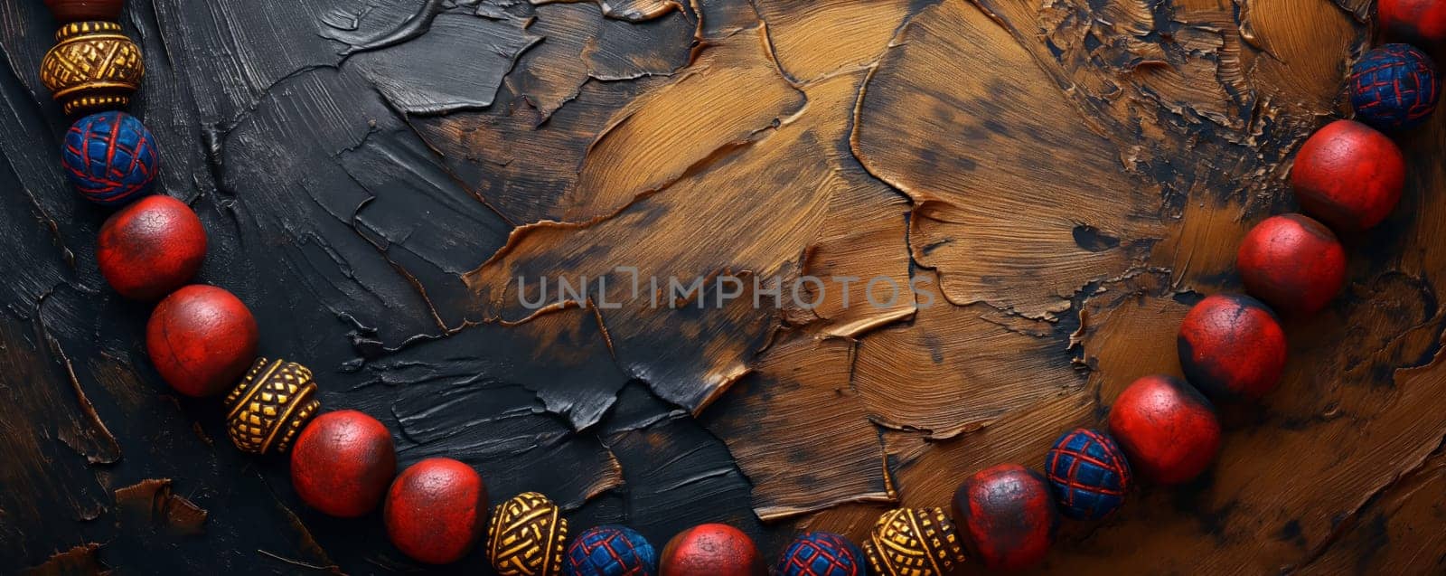 Beaded Necklace on Textured Surface. by Fischeron