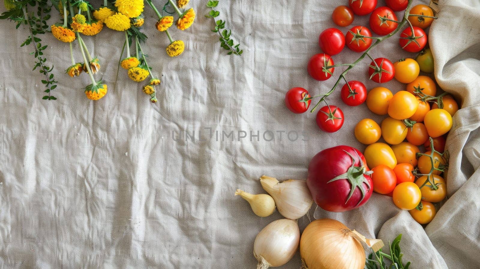 A variety of natural foods, including fruits and vegetables, are displayed on a table. These plantbased ingredients can be used in recipes to create delicious dishes AIG50