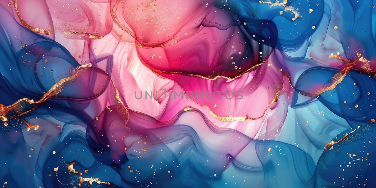 Blue and pink abstract painting with gold flecks AIG51A.