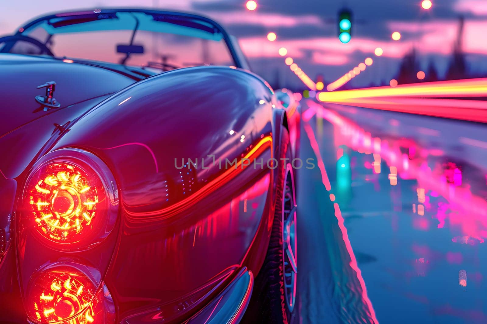 Close up of cars blue tail light on highway at night by Nadtochiy