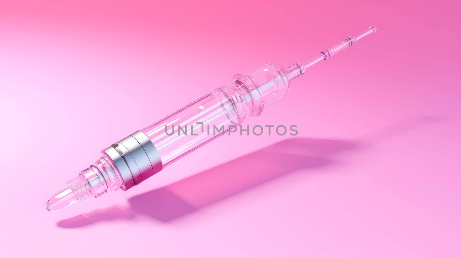 A syringe with a vaccine against diseases on a pink background. by Alla_Yurtayeva