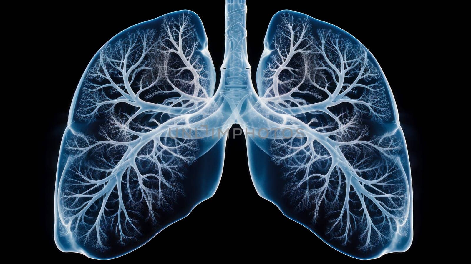 Human lungs on X-ray, human bones on a dark background. by Alla_Yurtayeva