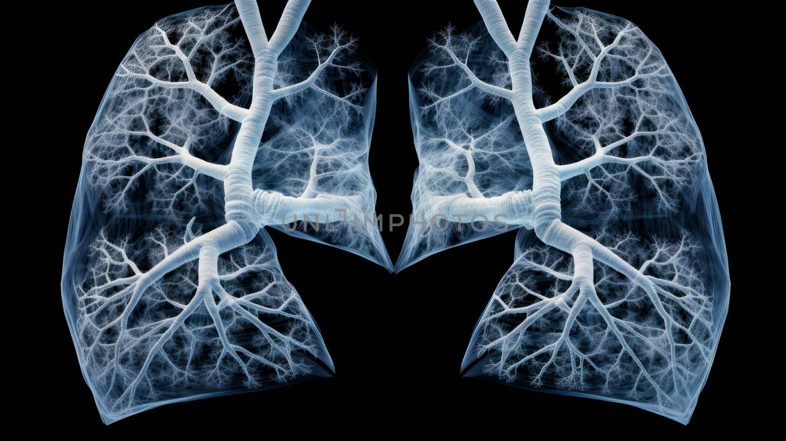 Human lungs on X-ray, human bones on a dark background. by Alla_Yurtayeva