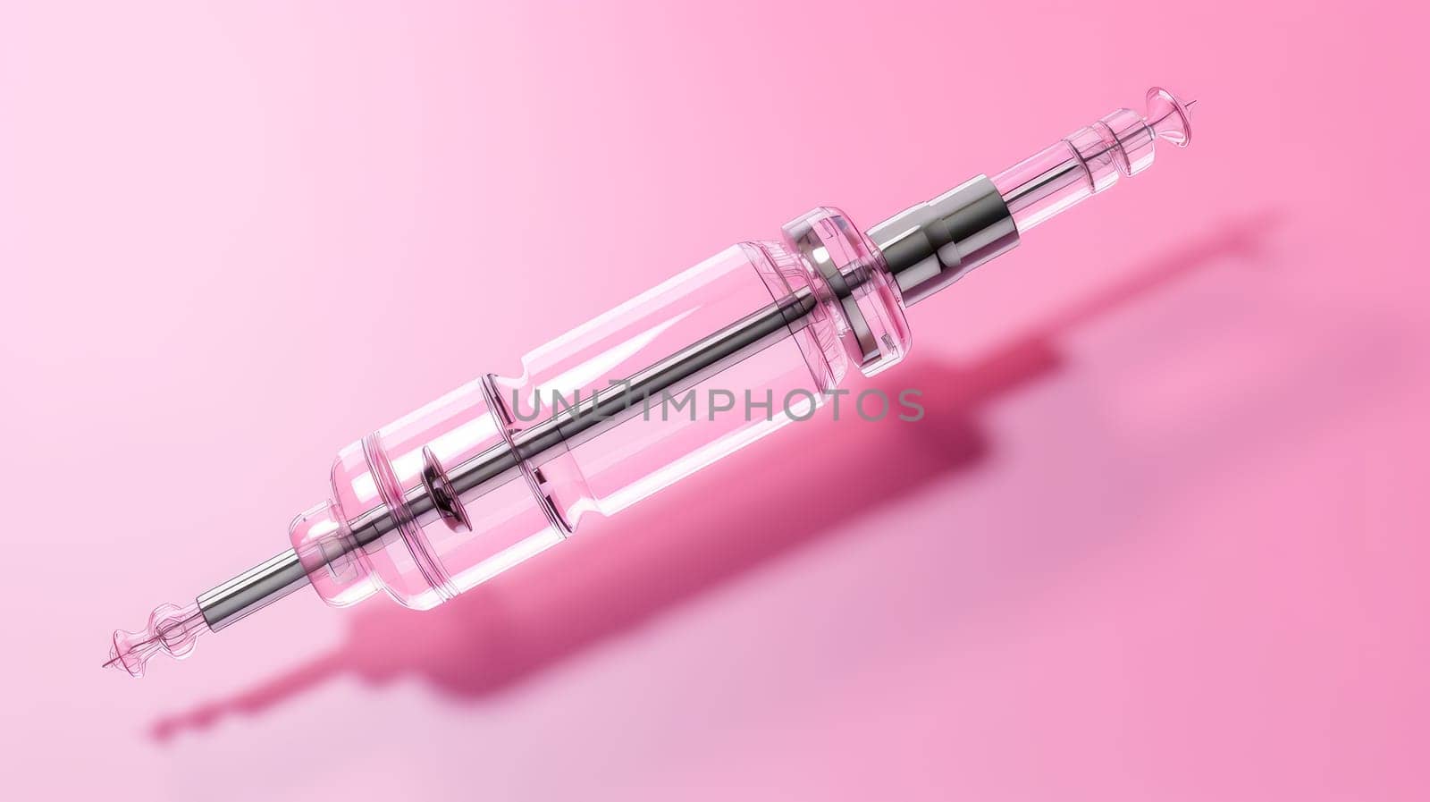 A syringe with a vaccine against diseases on a pink background. by Alla_Yurtayeva
