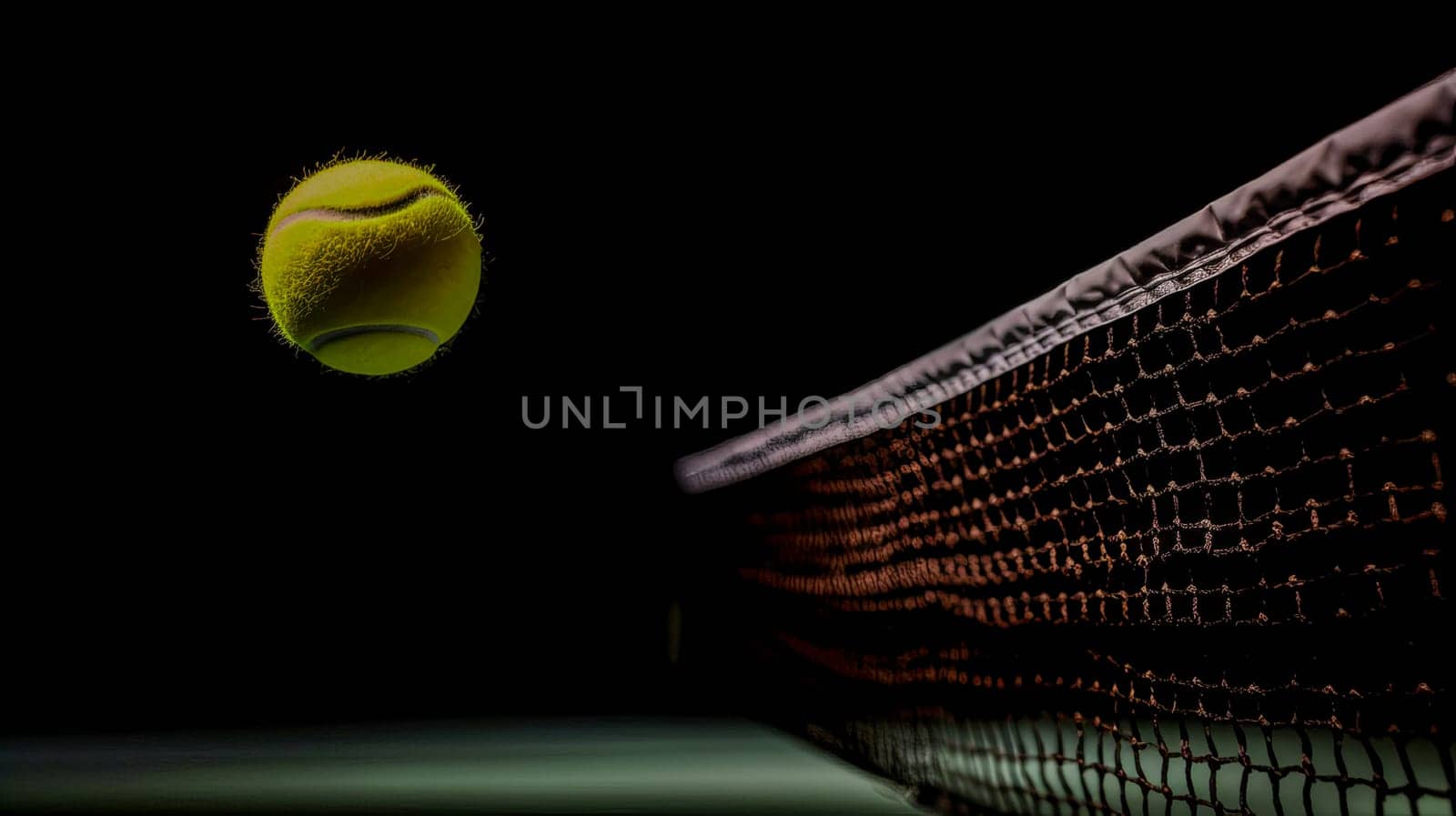 Tennis ball splash in air. Green Tennis ball fly in rain and splatter spin splash in droplet water. Black background. Playing sports, healthy lifestyle, physical activity, training, active lifestyle, competition, Preparation for big sports.