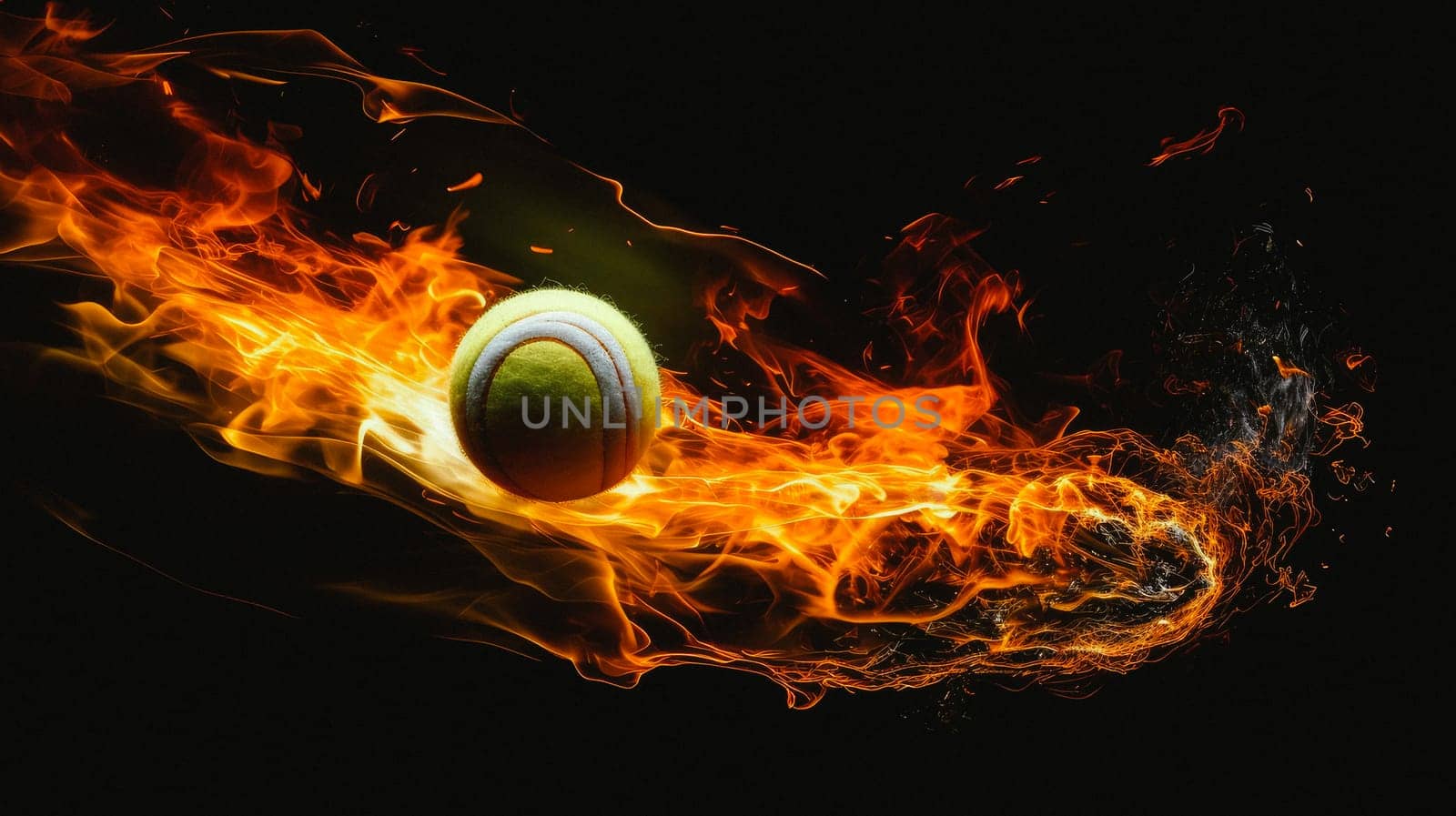Sport. Tennis and baseball balls. Flying burning balls. Isolated in black background. Playing sports, healthy lifestyle, physical activity, training, active lifestyle, competition, Preparation for big sports.