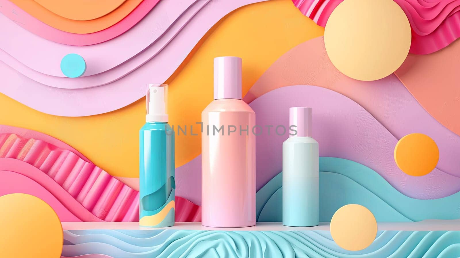 A group of assorted cosmetics bottles neatly arranged on a tabletop. Generative AI by AnatoliiFoto