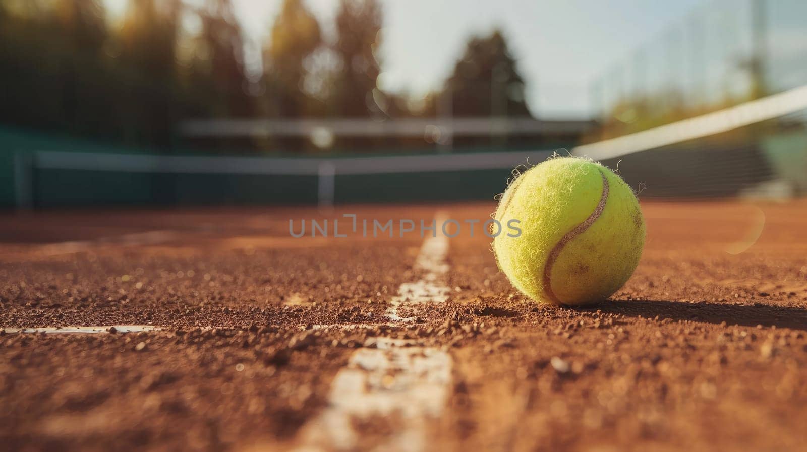 Tennis ball on tennis clay court with copy space for text, Sport and healthy lifestyle wallpaper or background by nijieimu