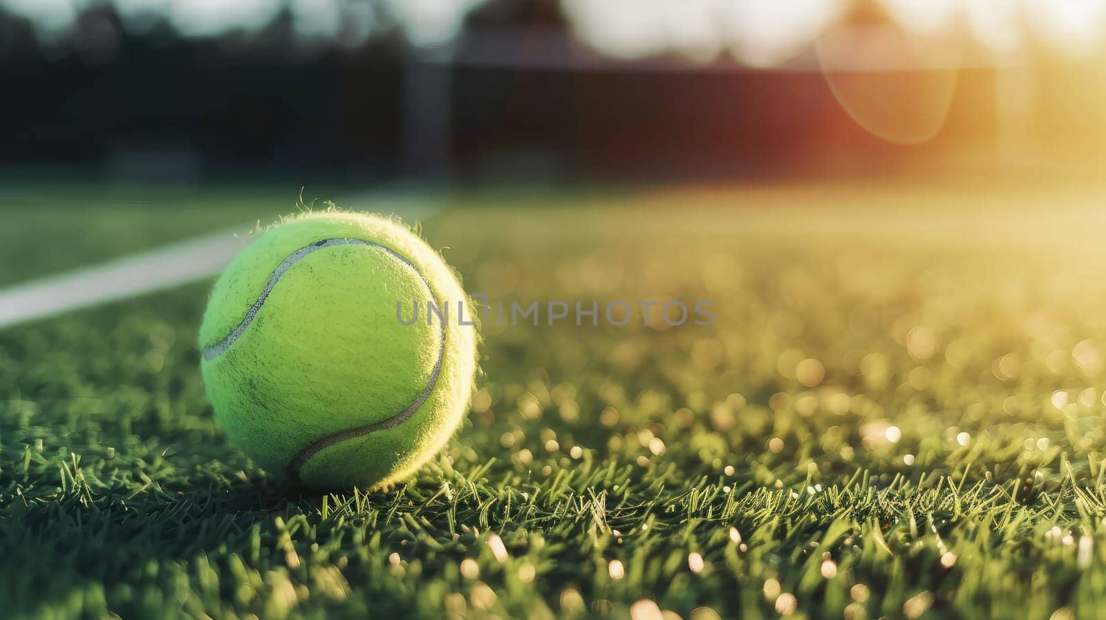 Tennis ball on tennis clay court with copy space for text, Sport and healthy lifestyle wallpaper or background.