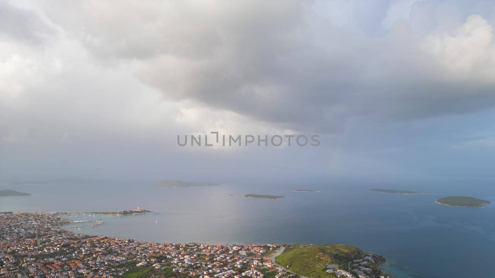 Urla Cesmealti aerial view with drone. Turkey's touristic seaside town in the Aegean. Urla , Cesmealti. High quality photo