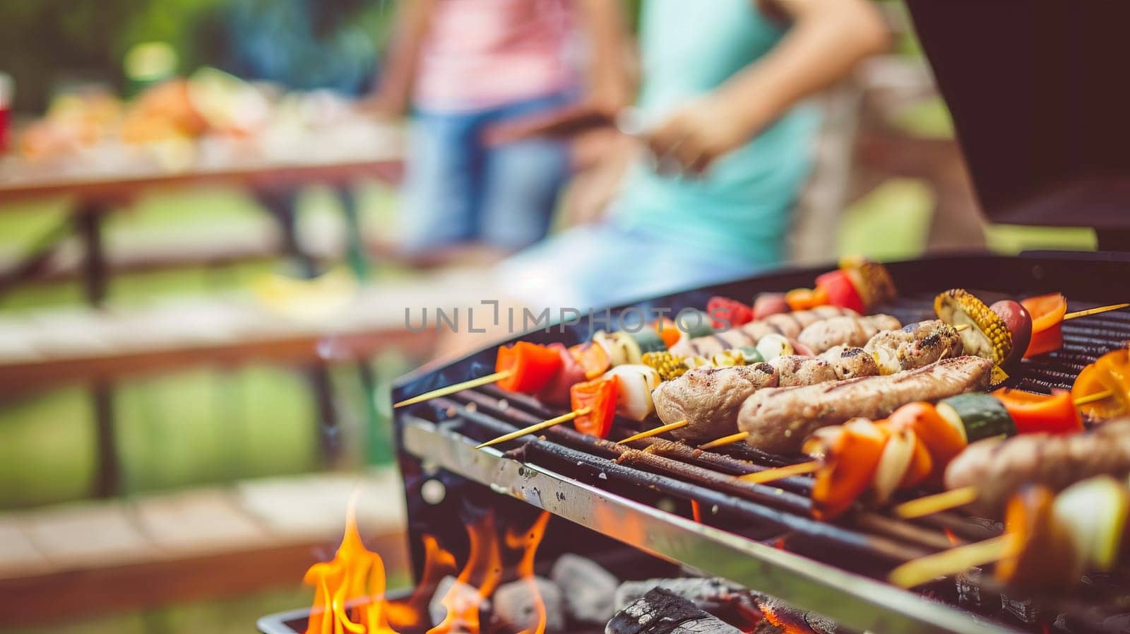 Grilling in the Backyard Barbecue with a blurred background, with copy space.