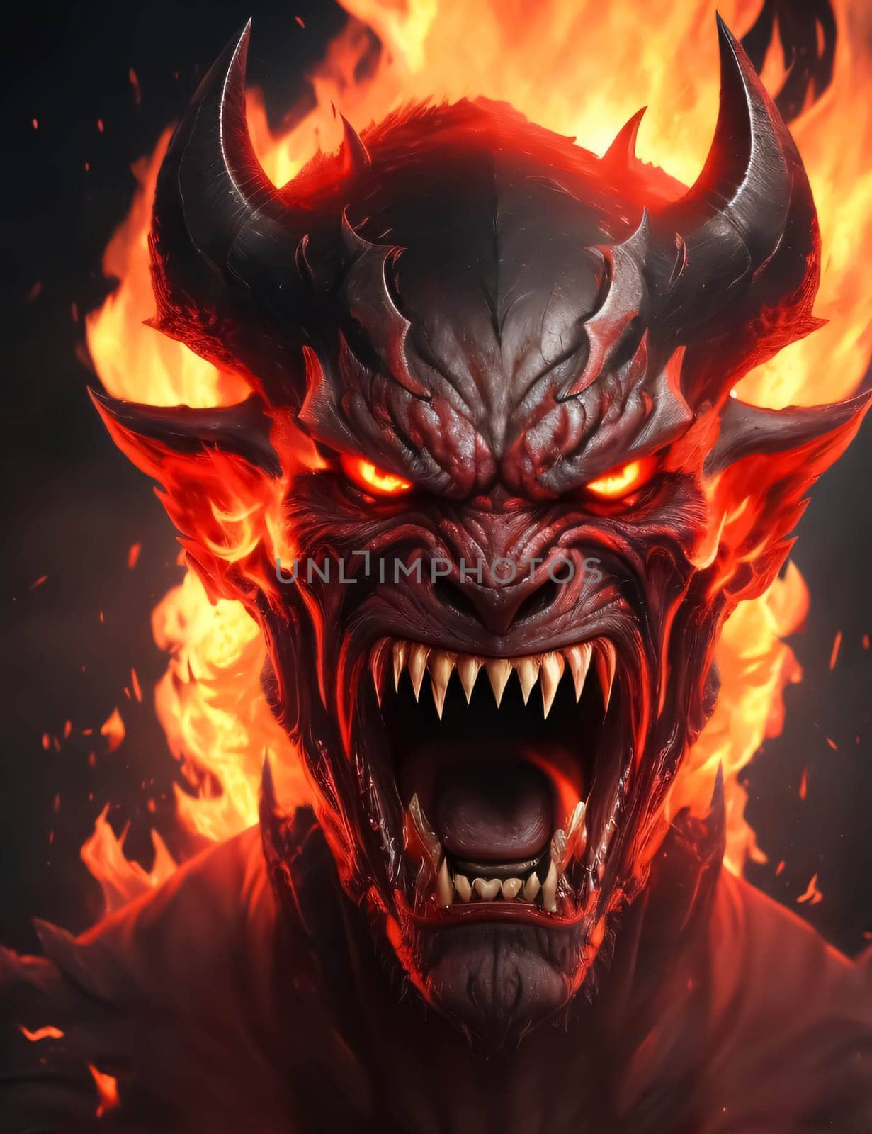 Devil, satan, demon, evil, lucifer, monster in hell and rage, super furious, super scary villain character for digital content creation