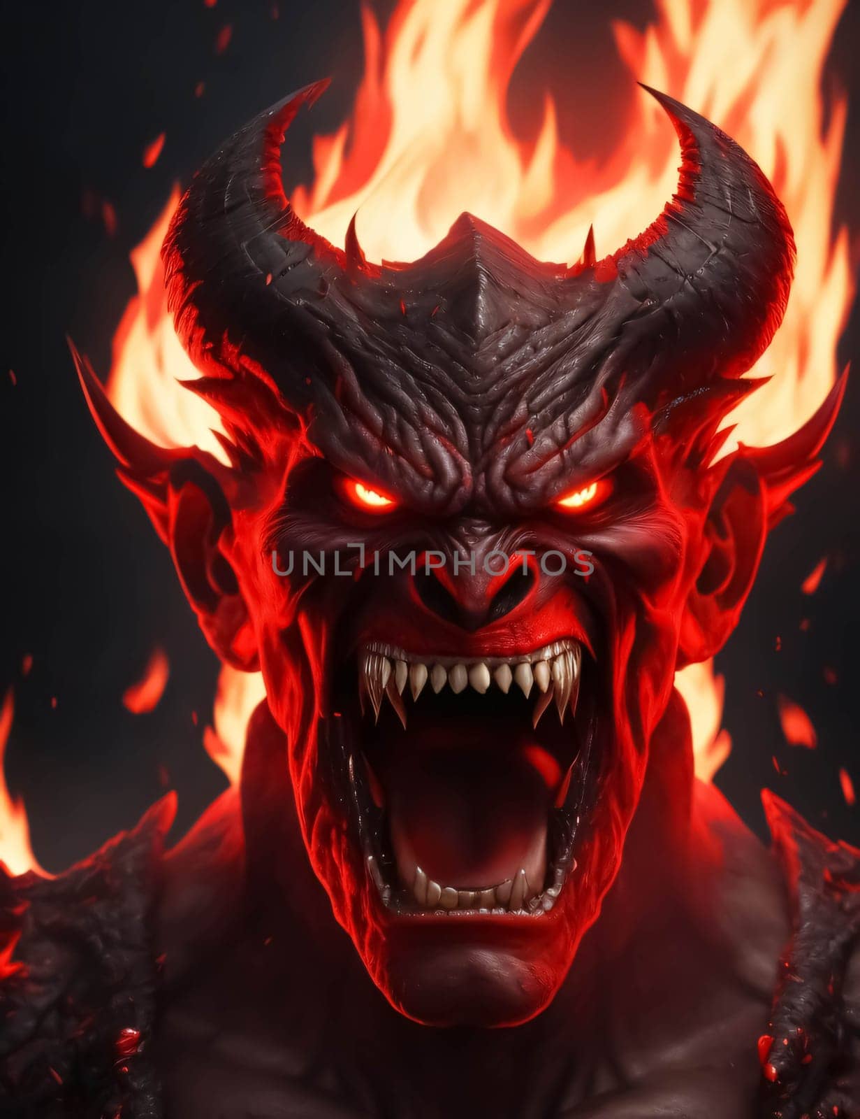 Devil, satan, demon, evil, lucifer, monster in hell and rage, super furious, super scary villain character by antoksena