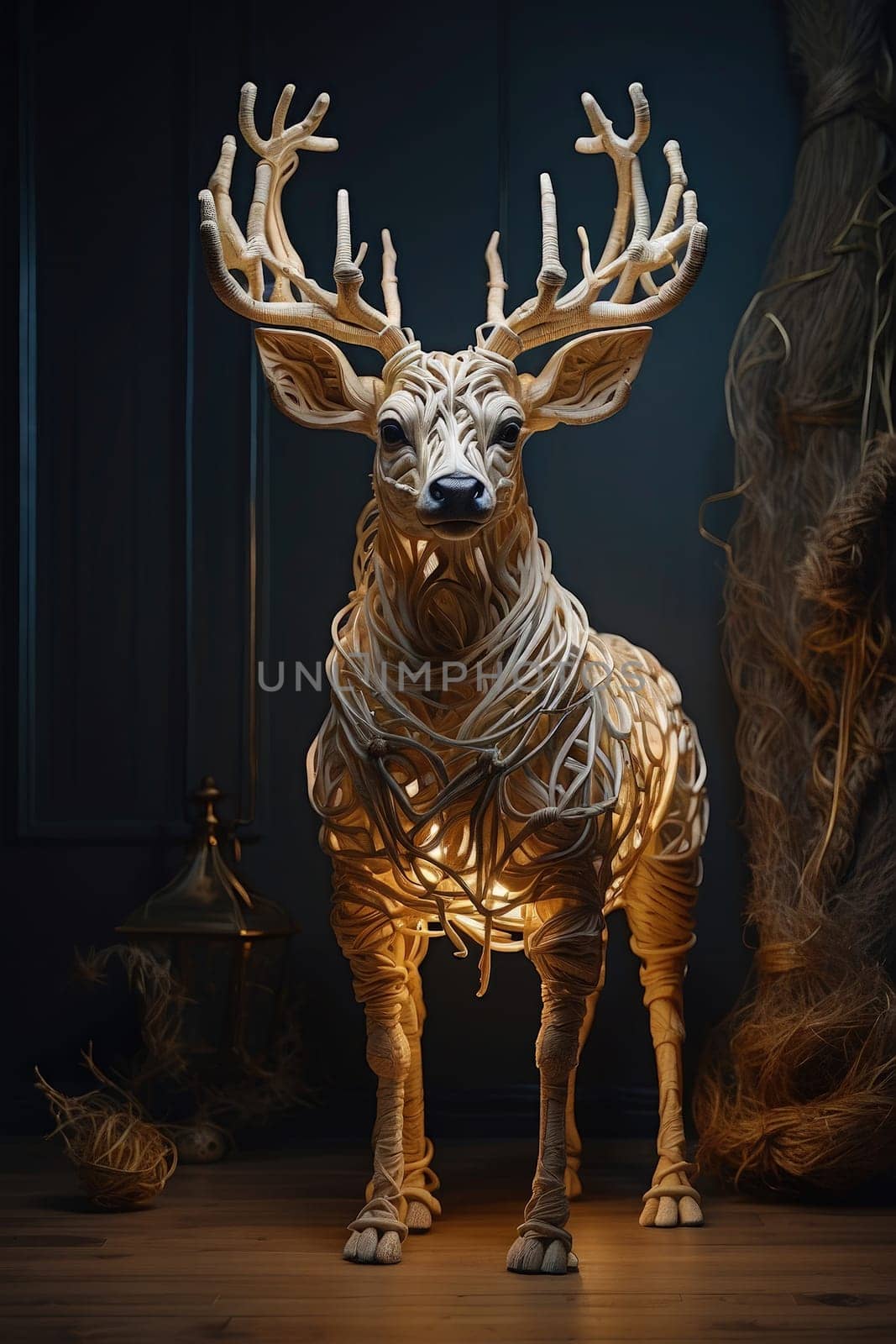Deer with ligh lamp ropes statue, 3d illustration. by Waseem-Creations