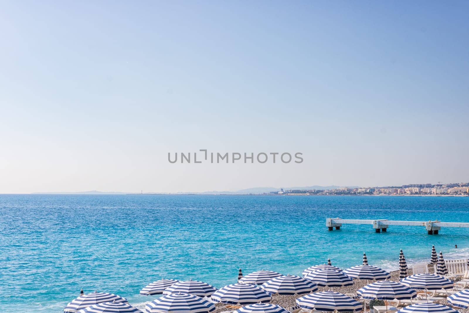 View of the beach in Nice, France, near the Promenade des Anglais
