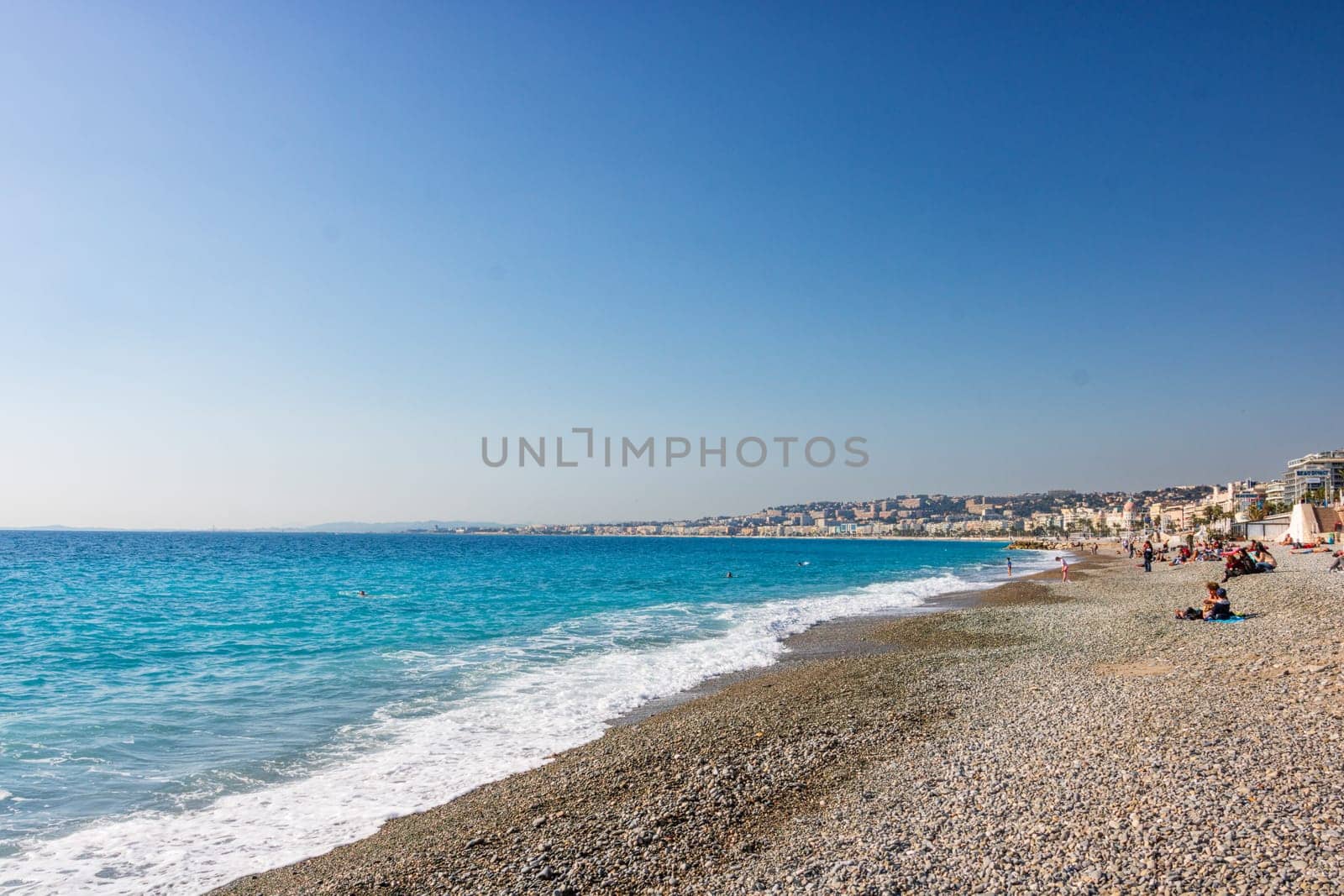 View of the beach in Nice, France, near the Promenade des Anglais