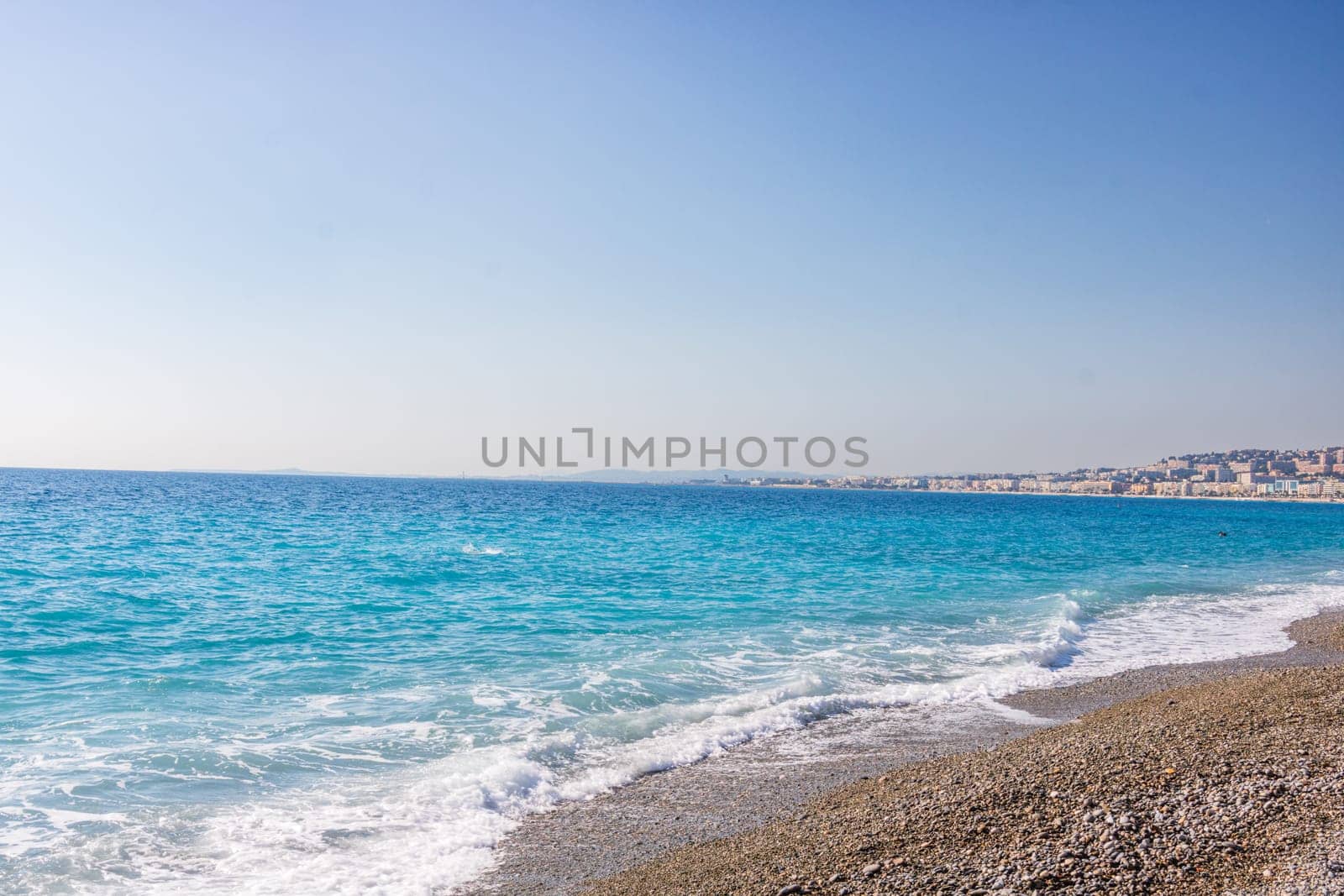 View of the beach in Nice, France, near the Promenade des Anglais