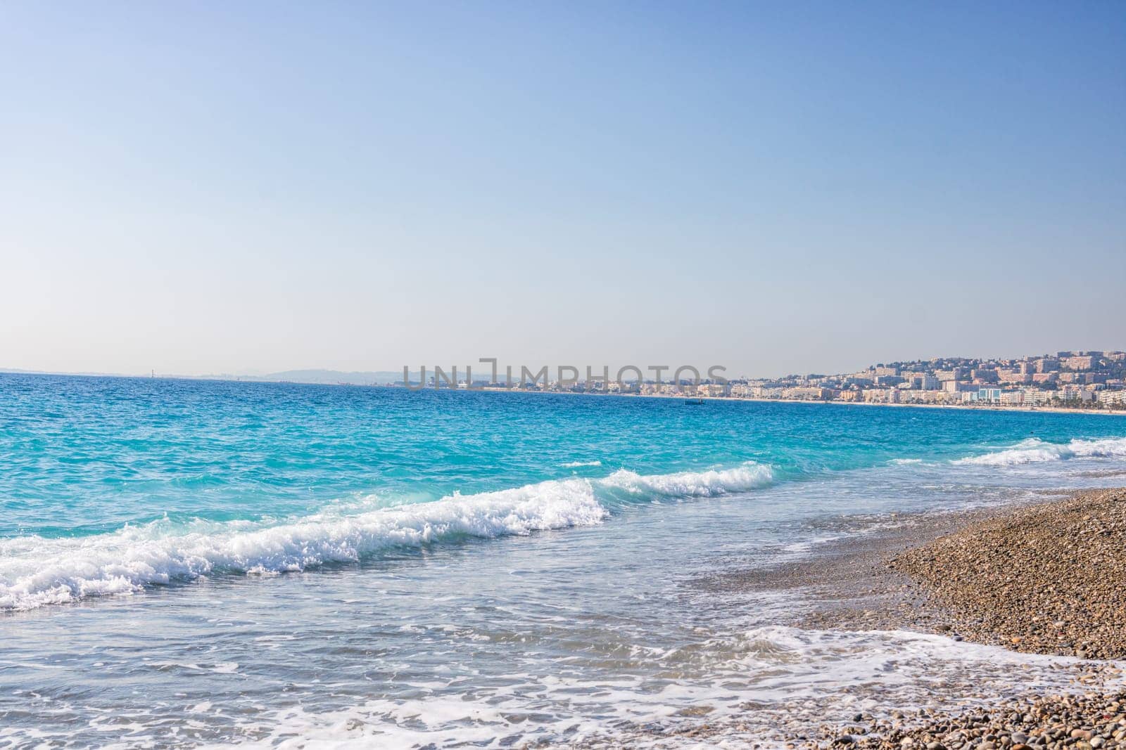 View of the beach in Nice, France, near the Promenade des Anglais