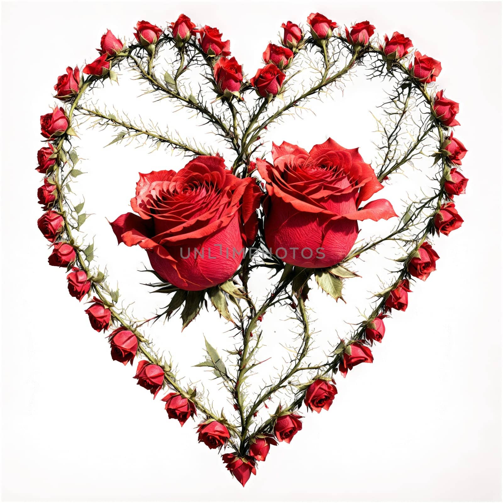 Heart formed by intertwined red rose petals and thorny stems transparent background kinetic ad visual by panophotograph