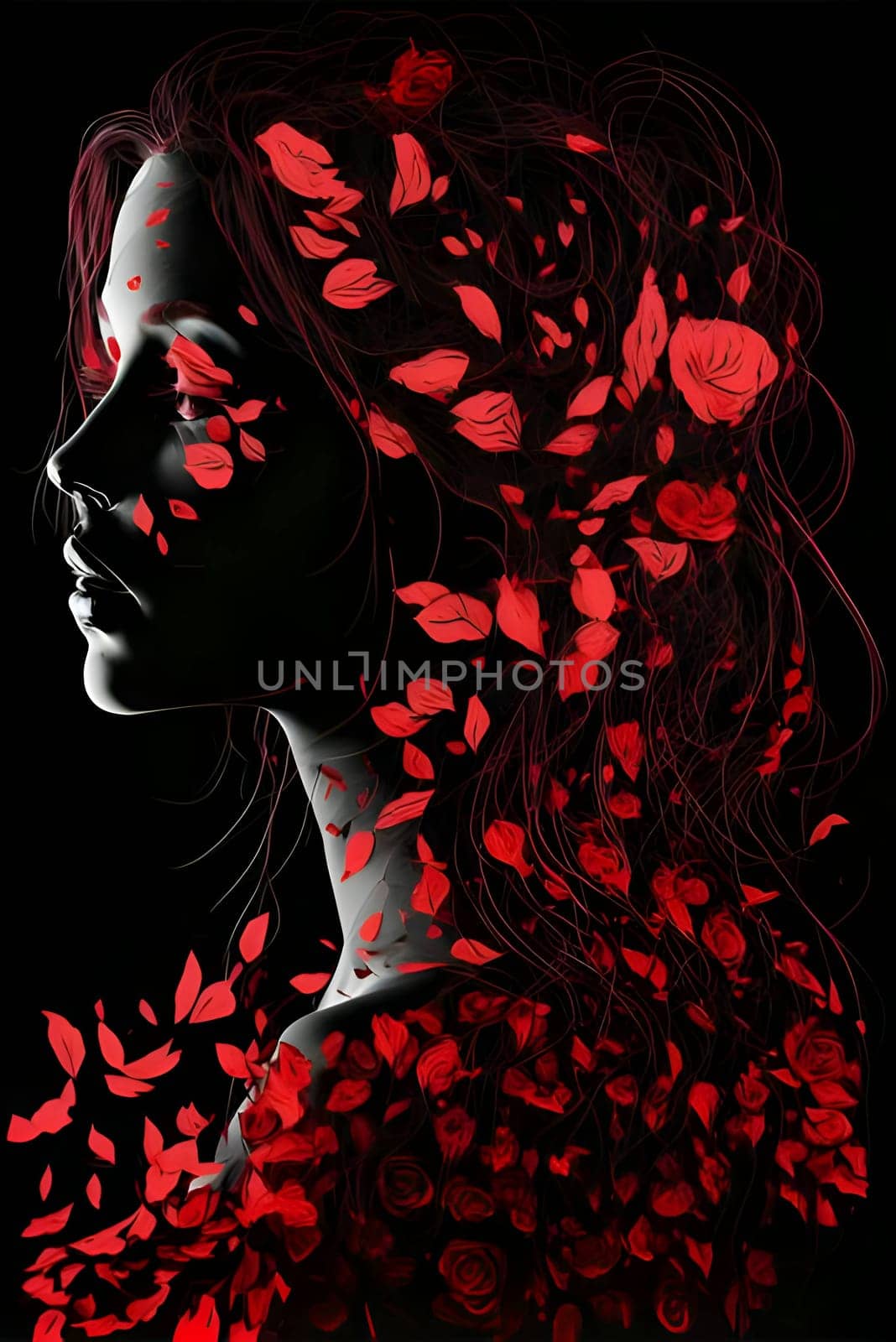 Colorful composition of a flower woman on a black background by ThemesS